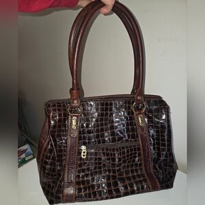Marino Orlandi Brown Crocodile-Embossed Handbag